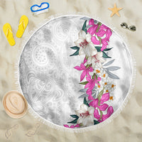 Hawaii Tropical Leaves and Flowers Beach Blanket Tribal Polynesian Pattern White Style LT03 One Size 150cm White - Polynesian Pride