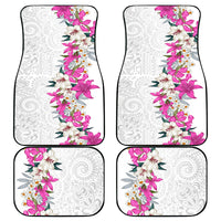 Hawaii Tropical Leaves and Flowers Car Mats Tribal Polynesian Pattern White Style