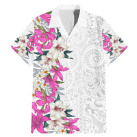 Hawaii Tropical Leaves and Flowers Family Matching Mermaid Dress and Hawaiian Shirt Tribal Polynesian Pattern White Style