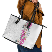 Hawaii Tropical Leaves and Flowers Leather Tote Bag Tribal Polynesian Pattern White Style LT03 - Polynesian Pride