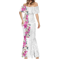 Hawaii Tropical Leaves and Flowers Mermaid Dress Tribal Polynesian Pattern White Style LT03 - Polynesian Pride