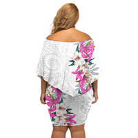 Hawaii Tropical Leaves and Flowers Off Shoulder Short Dress Tribal Polynesian Pattern White Style LT03 - Polynesian Pride