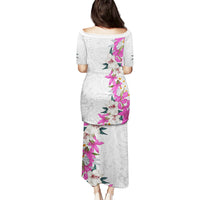 Hawaii Tropical Leaves and Flowers Puletasi Tribal Polynesian Pattern White Style LT03 - Polynesian Pride