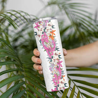 Hawaii Tropical Leaves and Flowers Skinny Tumbler Tribal Polynesian Pattern White Style