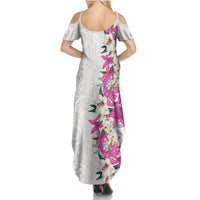 Hawaii Tropical Leaves and Flowers Summer Maxi Dress Tribal Polynesian Pattern White Style LT03 - Polynesian Pride