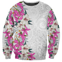Hawaii Tropical Leaves and Flowers Sweatshirt Tribal Polynesian Pattern White Style LT03 Unisex White - Polynesian Pride
