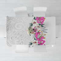 Hawaii Tropical Leaves and Flowers Tablecloth Tribal Polynesian Pattern White Style LT03 White - Polynesian Pride