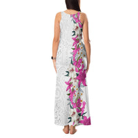 Hawaii Tropical Leaves and Flowers Tank Maxi Dress Tribal Polynesian Pattern White Style LT03 - Polynesian Pride
