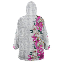Hawaii Tropical Leaves and Flowers Wearable Blanket Hoodie Tribal Polynesian Pattern White Style LT03 - Polynesian Pride