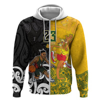 Aotearoa New Zealand And Australia Basketball Custom Zip Hoodie Maori Tribal Tattoo And Aboriginal Dot Art Heritage