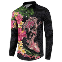 Hawaiian Tropical Plants Turtle and Shark Button Sweatshirt Polynesian Art Tattoo LT03 - Polynesian Pride