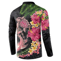 Hawaiian Tropical Plants Turtle and Shark Button Sweatshirt Polynesian Art Tattoo LT03 - Polynesian Pride