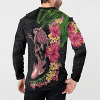 Hawaiian Tropical Plants Turtle and Shark Button Sweatshirt Polynesian Art Tattoo LT03 - Polynesian Pride