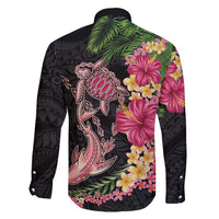 Hawaiian Tropical Plants Turtle and Shark Family Matching Off Shoulder Short Dress and Hawaiian Shirt Polynesian Art Tattoo