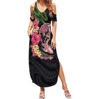 Hawaiian Tropical Plants Turtle and Shark Family Matching Summer Maxi Dress and Hawaiian Shirt Polynesian Art Tattoo