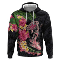 Hawaiian Tropical Plants Turtle and Shark Hoodie Polynesian Art Tattoo