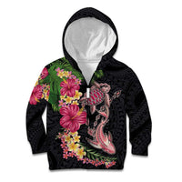 Hawaiian Tropical Plants Turtle and Shark Kid Hoodie Polynesian Art Tattoo