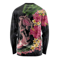 Hawaiian Tropical Plants Turtle and Shark Long Sleeve Shirt Polynesian Art Tattoo LT03 - Polynesian Pride
