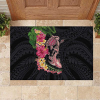 Hawaiian Tropical Plants Turtle and Shark Rubber Doormat Polynesian Art Tattoo LT03 Black - Polynesian Pride