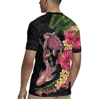 Hawaiian Tropical Plants Turtle and Shark Rugby Jersey Polynesian Art Tattoo LT03 - Polynesian Pride