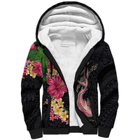 Hawaiian Tropical Plants Turtle and Shark Sherpa Hoodie Polynesian Art Tattoo LT03 Unisex Black - Polynesian Pride