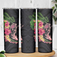 Hawaiian Tropical Plants Turtle and Shark Skinny Tumbler Polynesian Art Tattoo