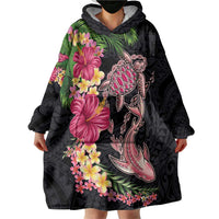 Hawaiian Tropical Plants Turtle and Shark Wearable Blanket Hoodie Polynesian Art Tattoo LT03 - Polynesian Pride