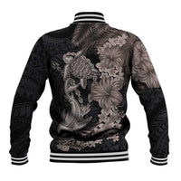 Hawaiian Tropical Plants Turtle and Shark Baseball Jacket Polynesian Art Tattoo Grayscale Color LT03 - Polynesian Pride
