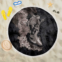Hawaiian Tropical Plants Turtle and Shark Beach Blanket Polynesian Art Tattoo Grayscale Color LT03 One Size 150cm Black - Polynesian Pride