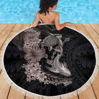 Hawaiian Tropical Plants Turtle and Shark Beach Blanket Polynesian Art Tattoo Grayscale Color LT03 - Polynesian Pride