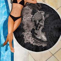 Hawaiian Tropical Plants Turtle and Shark Beach Blanket Polynesian Art Tattoo Grayscale Color LT03 - Polynesian Pride