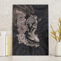 Hawaiian Tropical Plants Turtle and Shark Canvas Wall Art Polynesian Art Tattoo Grayscale Color LT03 Without Frame Black - Polynesian Pride