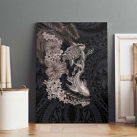 Hawaiian Tropical Plants Turtle and Shark Canvas Wall Art Polynesian Art Tattoo Grayscale Color LT03 - Polynesian Pride