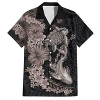 Hawaiian Tropical Plants Turtle and Shark Family Matching Summer Maxi Dress and Hawaiian Shirt Polynesian Art Tattoo Grayscale Color