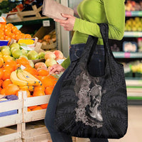 Hawaiian Tropical Plants Turtle and Shark Grocery Bag Polynesian Art Tattoo Grayscale Color LT03 - Polynesian Pride