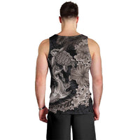 Hawaiian Tropical Plants Turtle and Shark Men Tank Top Polynesian Art Tattoo Grayscale Color LT03 - Polynesian Pride