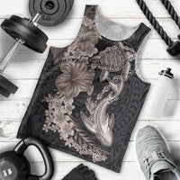 Hawaiian Tropical Plants Turtle and Shark Men Tank Top Polynesian Art Tattoo Grayscale Color LT03 - Polynesian Pride