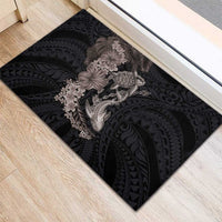 Hawaiian Tropical Plants Turtle and Shark Rubber Doormat Polynesian Art Tattoo Grayscale Color LT03 - Polynesian Pride