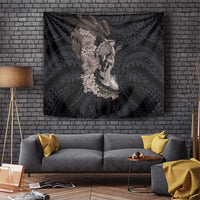 Hawaiian Tropical Plants Turtle and Shark Tapestry Polynesian Art Tattoo Grayscale Color