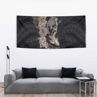 Hawaiian Tropical Plants Turtle and Shark Tapestry Polynesian Art Tattoo Grayscale Color