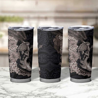 Hawaiian Tropical Plants Turtle and Shark Tumbler Cup Polynesian Art Tattoo Grayscale Color