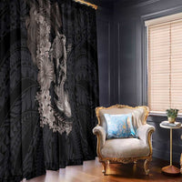 Hawaiian Tropical Plants Turtle and Shark Window Curtain Polynesian Art Tattoo Grayscale Color