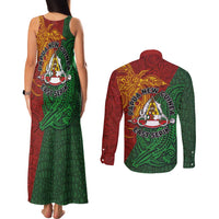 Papua New Guinea East Sepik Province Couples Matching Tank Maxi Dress and Long Sleeve Button Shirt Tribal Crocodile Birds of Paradise Melanesian Tattoo