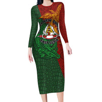 Papua New Guinea East Sepik Province Family Matching Long Sleeve Bodycon Dress and Hawaiian Shirt Tribal Crocodile Birds of Paradise Melanesian Tattoo