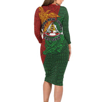 Papua New Guinea East Sepik Province Family Matching Long Sleeve Bodycon Dress and Hawaiian Shirt Tribal Crocodile Birds of Paradise Melanesian Tattoo