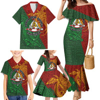 Papua New Guinea East Sepik Province Family Matching Mermaid Dress and Hawaiian Shirt Tribal Crocodile Birds of Paradise Melanesian Tattoo
