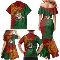 Papua New Guinea East Sepik Province Family Matching Mermaid Dress and Hawaiian Shirt Tribal Crocodile Birds of Paradise Melanesian Tattoo