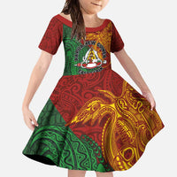 Papua New Guinea East Sepik Province Family Matching Off Shoulder Maxi Dress and Hawaiian Shirt Tribal Crocodile Birds of Paradise Melanesian Tattoo