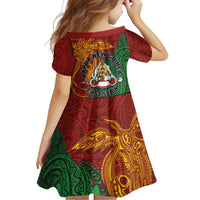 Papua New Guinea East Sepik Province Family Matching Off Shoulder Maxi Dress and Hawaiian Shirt Tribal Crocodile Birds of Paradise Melanesian Tattoo
