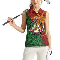 Papua New Guinea East Sepik Province Women Sleeveless Polo Shirt Tribal Crocodile Birds of Paradise Melanesian Tattoo